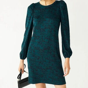 Nine West Puff Long Sleeve Dress Black and Green Snake Print in Size XXL